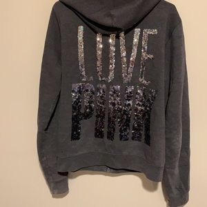 PINK sequin zip up sweater